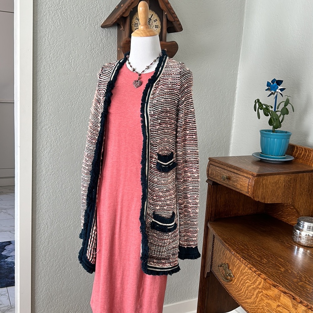 Anthropologie Moth cardigan navy blue and coral size small GUC